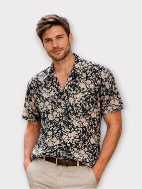THE KOOPLES NWT Twill Flowers Short-Sleeve Button-Down Shirt